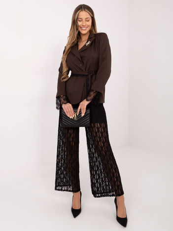 Czekoladowa elegancka marynarka z paskiem