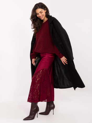 Burgundowa satynowa spódnica z koronką RUE PARIS