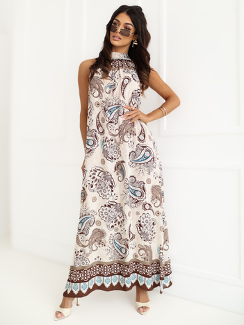 Brązowa letnia sukienka w orientalne wzory