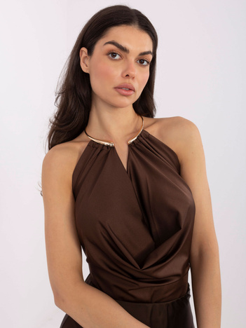 Brązowe eleganckie body z drapowaniem