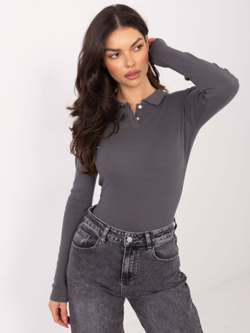 Grafitowa dopasowana bluzka basic z bawełny