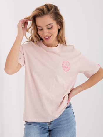Jasnoróżowy t-shirt z nadrukiem na plecach