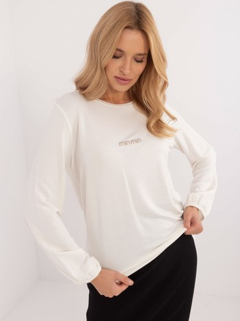 Ecru luźna bluzka longsleeve z napisem