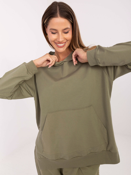 Khaki dresowa bluza kangurka z kapturem