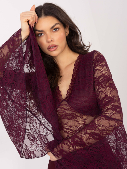 Burgundowa bluzka z rozkloszowanymi rękawami