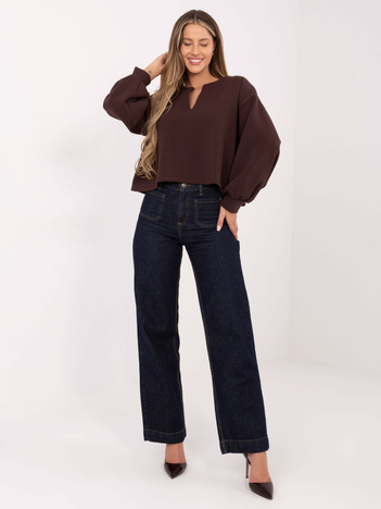 Czekoladowa damska bluza z bufiastymi rękawami