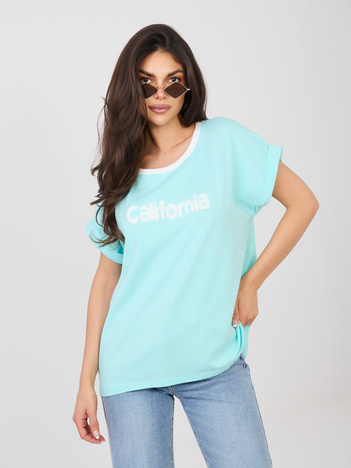 Miętowa bawełniana bluzka z wypukłym napisem