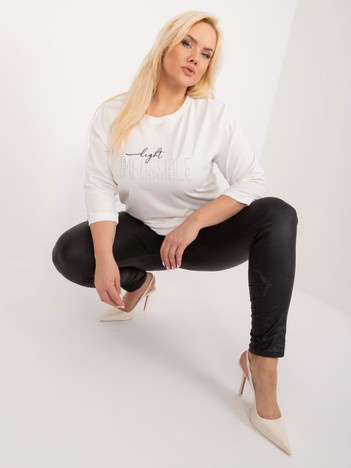 Ecru bawełniana bluzka plus size z rękawem 3/4