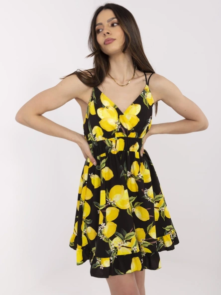Czarno-żółta mini sukienka z nadrukiem w cytryny