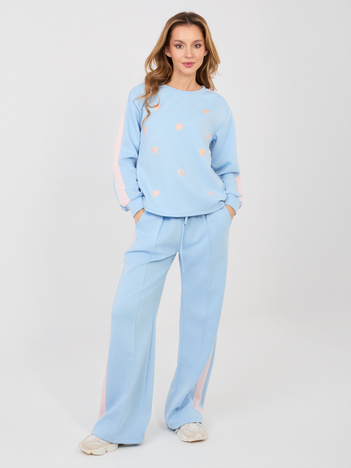 Pastelowy niebieski komplet z bluzą w serduszka RUE PARIS