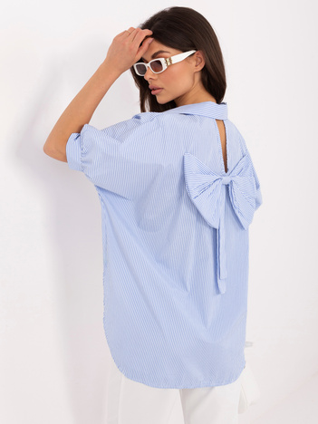 Biało-niebieska bawełniana koszula z krótkim rękawem RUE PARIS