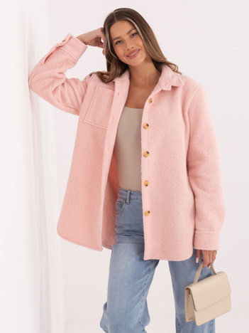 Jasnoróżowa koszulowa kurtka z dzianiny boucle RUE PARIS