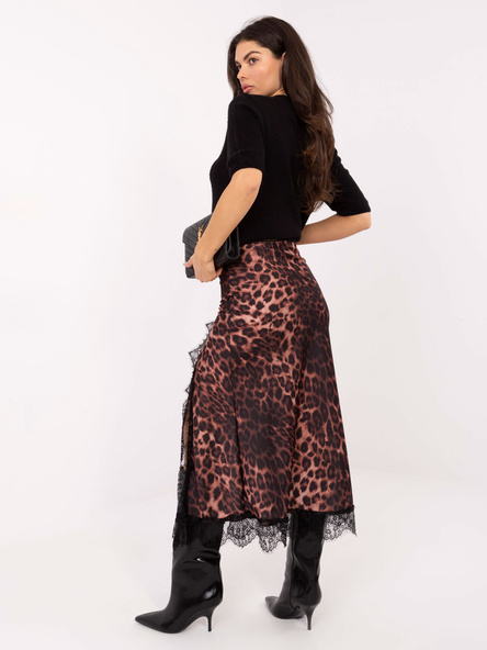 Camelowa satynowa spódnica z koronką