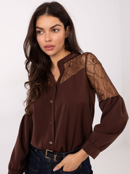 Brązowa elegancka koszula z koronką
