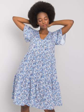 Niebieska sukienka z falbaną Genevieve RUE PARIS