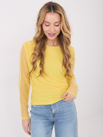 Żółta drapowana bluzka z siateczki