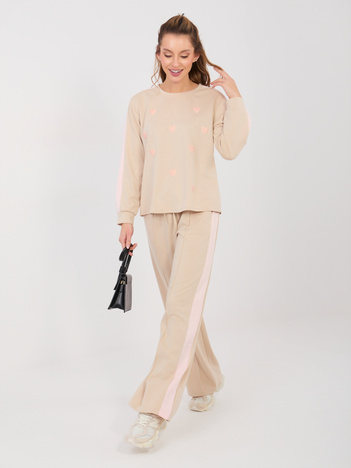 Beżowy dresowy komplet z szerokimi spodniami RUE PARIS