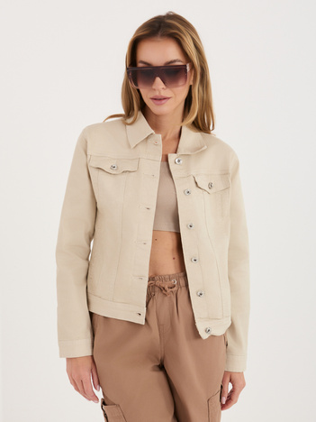 Beżowa jeansowa kurtka z kieszeniami