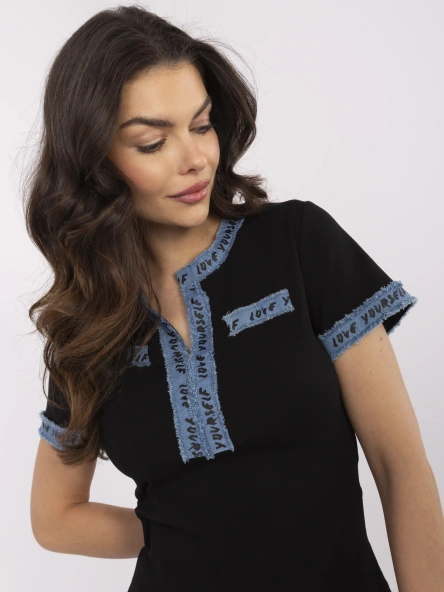 Czarna bawełniana bluzka damska z napisami