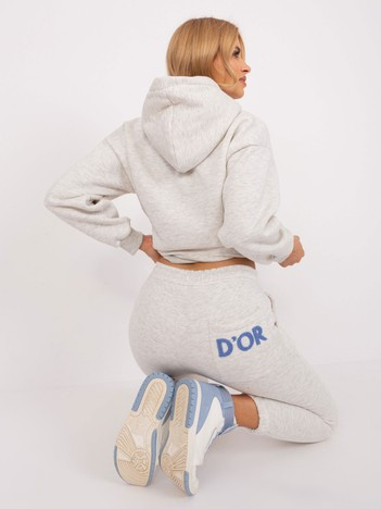 Jasnoszary melanżowy komplet dresowy ze spodniami