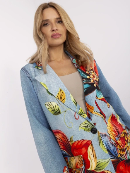 Niebieska damska marynarka z kwiatowym nadrukiem