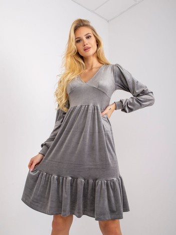 Szara sukienka welurowa z falbaną Modena