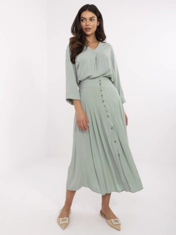 Pistacjowa midi spódnica z plisowaniem SUBLEVEL