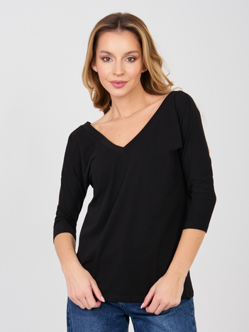 Czarna bluzka basic z dekoltem na plecach RUE PARIS