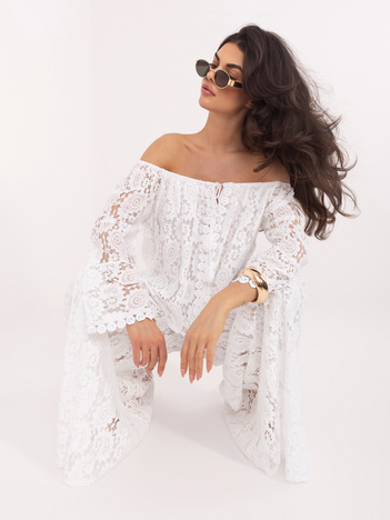 Biała koronkowa bluzka z rękawami typu dzwon