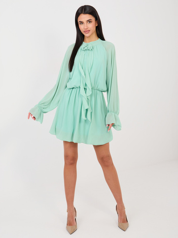 Miętowa koktajlowa sukienka z falbanami RUE PARIS
