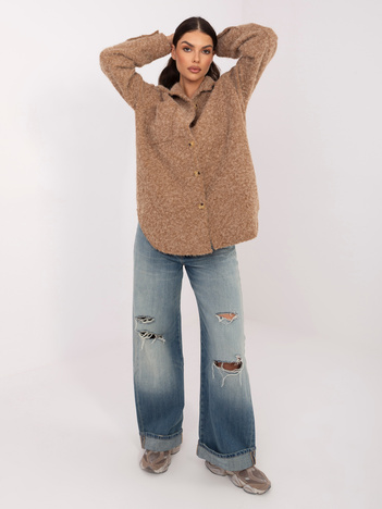 Camelowa koszulowa kurtka z dzianiny boucle RUE PARIS