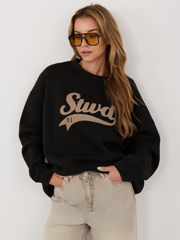 Czarna bluza oversize z kontrastowym napisem RUE PARIS