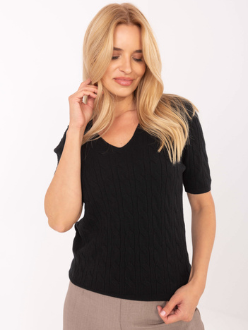 Czarny damski sweter z warkoczami