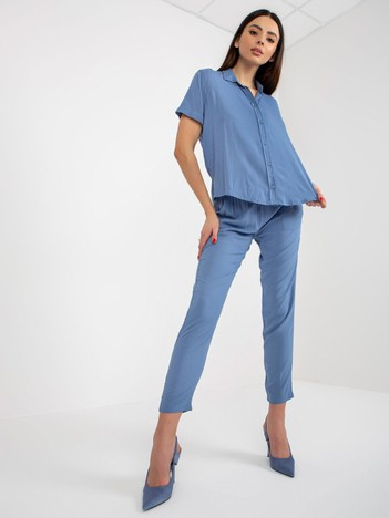 Niebieska rozpinana bluzka koszulowa z kołnierzem SUBLEVEL
