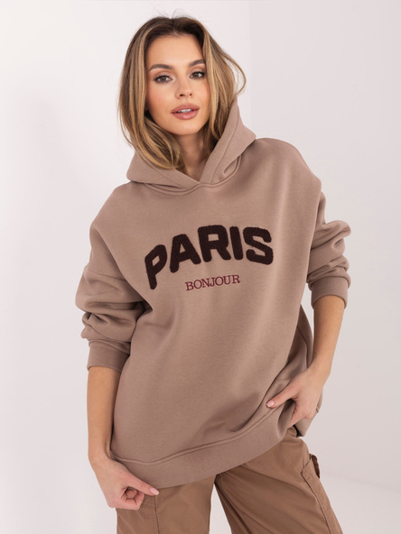 Ciemnobeżowa dresowa bluza z napisem Paris RUE PARIS