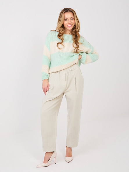 Jasnobeżowe sztruksowe spodnie z zakładkami