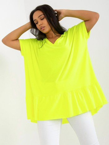 Fluo żółta codzienna tunika plus size z krótkim rękawem