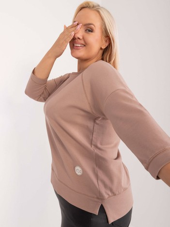 Ciemnobeżowa bluzka plus size z okrągłym dekoltem