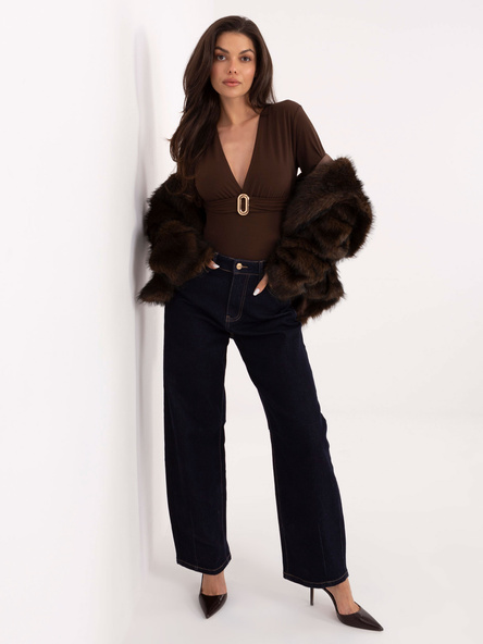 Brązowe eleganckie body z głębokim dekoltem