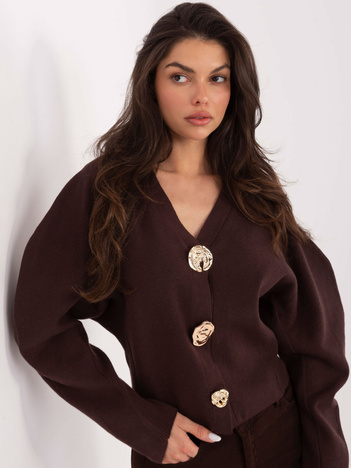 Czekoladowy rozpinany sweter z dekoltem V