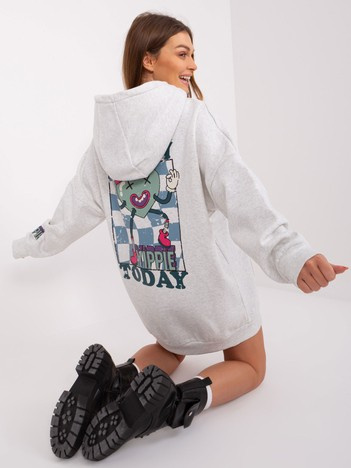 Jasnoszara długa bluza z nadrukiem STITCH & SOUL