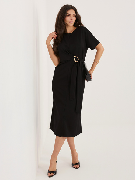 Czarna midi sukienka z krótkim rękawem