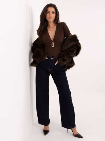 Brązowe eleganckie body z głębokim dekoltem