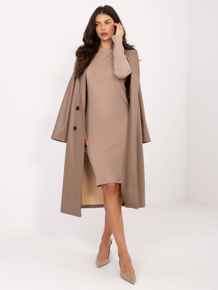 Ciemnobeżowa sukienka bodycon w prążek RUE PARIS