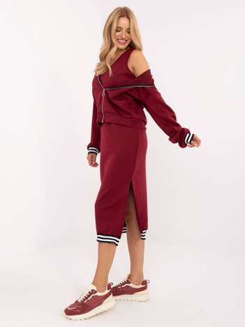 Bordowy komplet z rozpinaną bluzą RUE PARIS