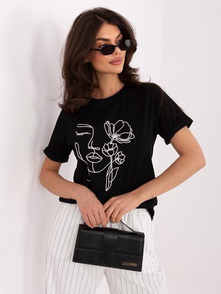Czarny damski t-shirt z motywem twarzy