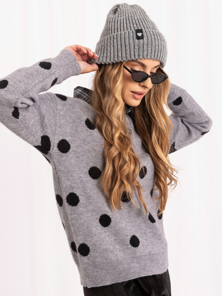 Szary damski sweter oversize w kropki
