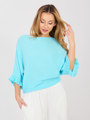 Turkusowy damski sweter oversize z domieszką alpaki