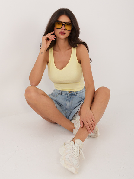 Jasnożółty bawełniany top w prążek RUE PARIS