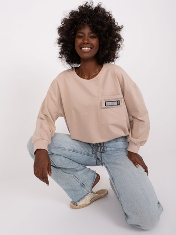 Beżowa damska bluzka na co dzień z aplikacją